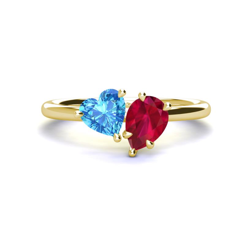 Sasha Heart Shape Blue Topaz & Pear Shape Lab Created Ruby 2 Stone Duo Ring 