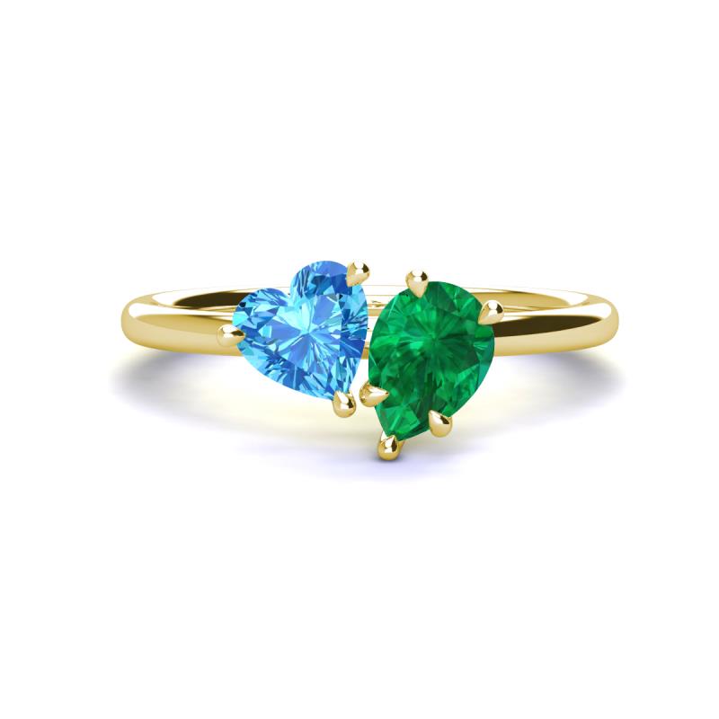 Sasha Heart Shape Blue Topaz & Pear Shape Lab Created Emerald 2 Stone Duo Ring 