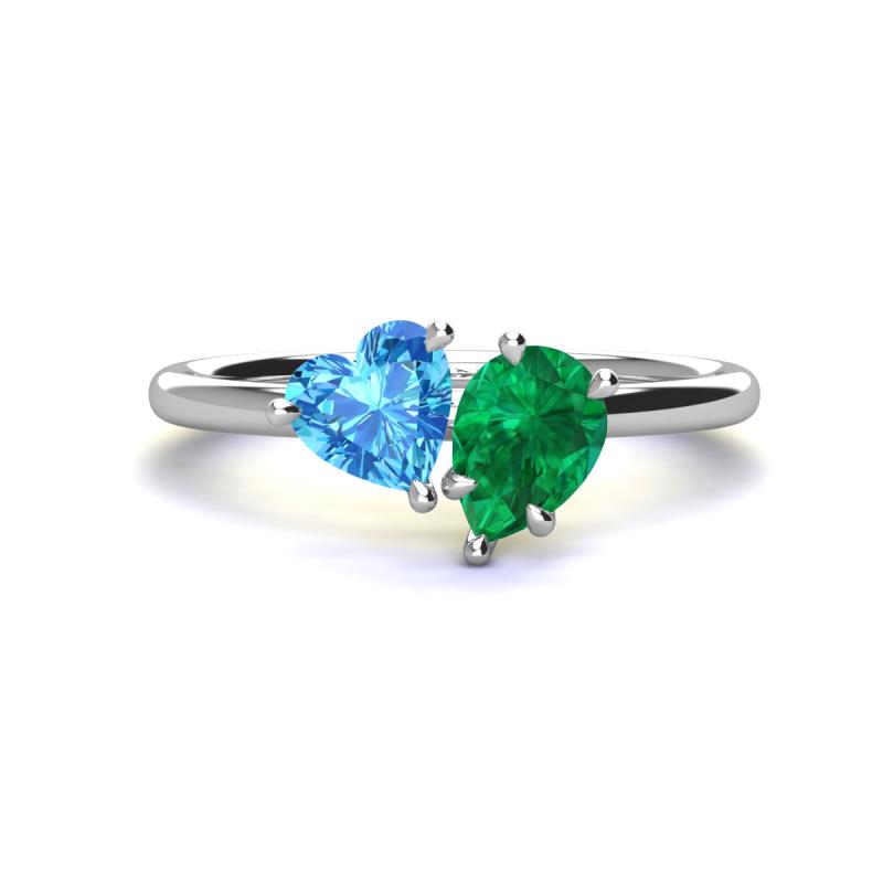 Sasha Heart Shape Blue Topaz & Pear Shape Lab Created Emerald 2 Stone Duo Ring 