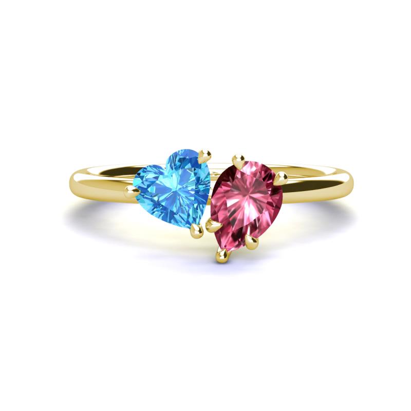 Sasha Heart Shape Blue Topaz & Pear Shape Pink Tourmaline 2 Stone Duo Ring 