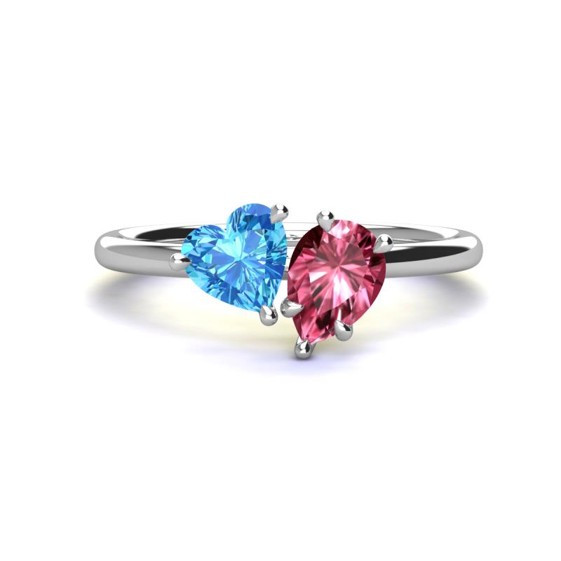 Sasha Heart Shape Blue Topaz & Pear Shape Pink Tourmaline 2 Stone Duo Ring 