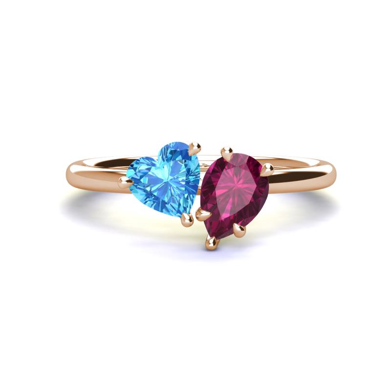 Sasha Heart Shape Blue Topaz & Pear Shape Rhodolite Garnet 2 Stone Duo Ring 