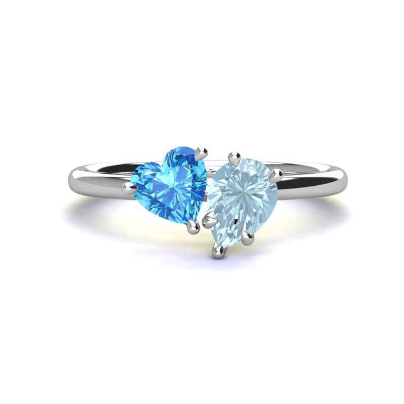 Sasha Heart Shape Blue Topaz & Pear Shape Aquamarine 2 Stone Duo Ring 