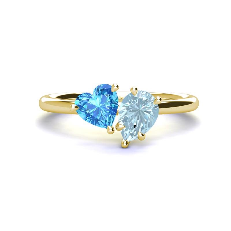 Sasha Heart Shape Blue Topaz & Pear Shape Aquamarine 2 Stone Duo Ring 