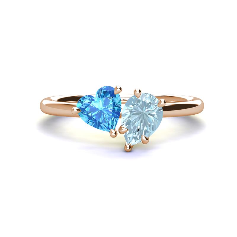 Sasha Heart Shape Blue Topaz & Pear Shape Aquamarine 2 Stone Duo Ring 