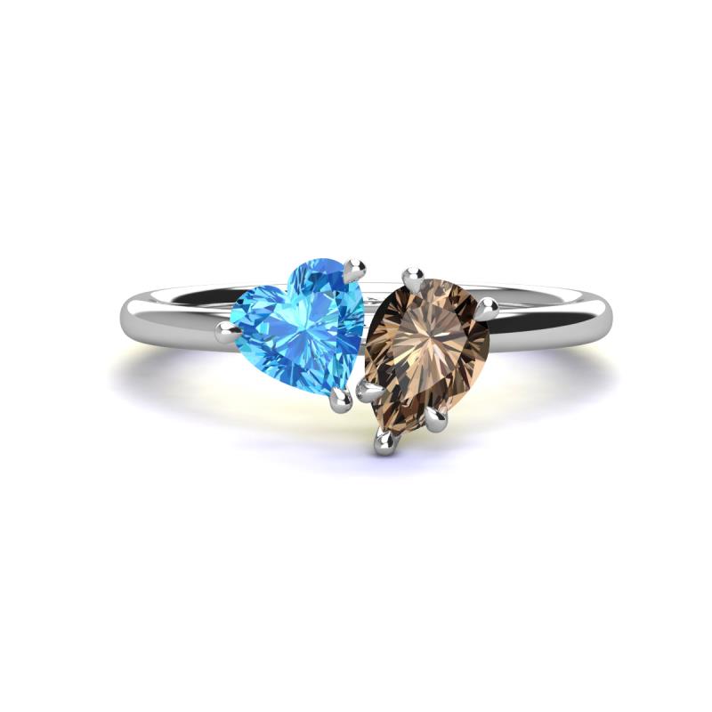 Sasha Heart Shape Blue Topaz & Pear Shape Smoky Quartz 2 Stone Duo Ring 