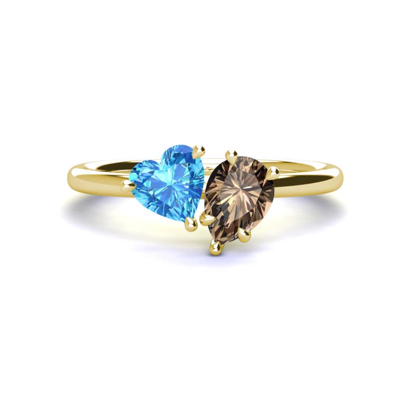 Sasha Heart Shape Blue Topaz & Pear Shape Smoky Quartz 2 Stone Duo Ring 