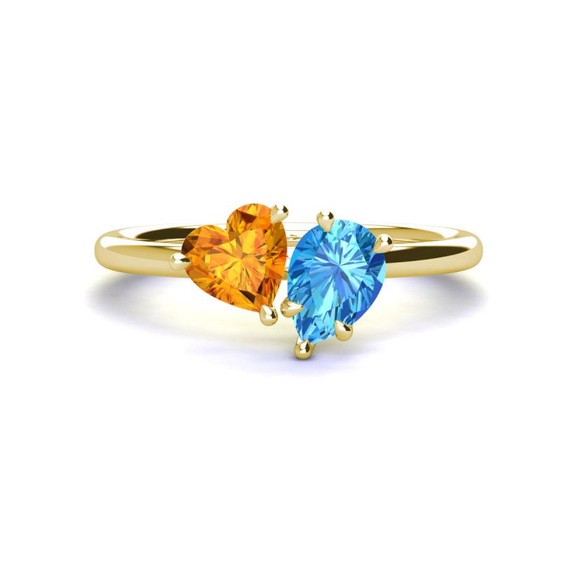 Sasha Heart Shape Citrine & Pear Shape Blue Topaz 2 Stone Duo Ring 