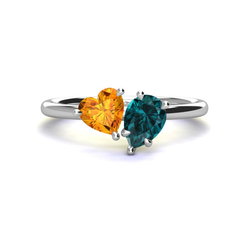 Sasha Heart Shape Citrine & Pear Shape London Blue Topaz 2 Stone Duo Ring 