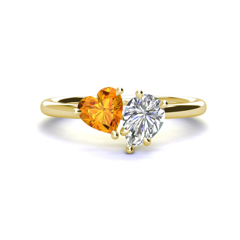 Sasha IGI Certified Pear Shape Lab Grown Diamond & Heart Shape Citrine 2 Stone Duo Ring 