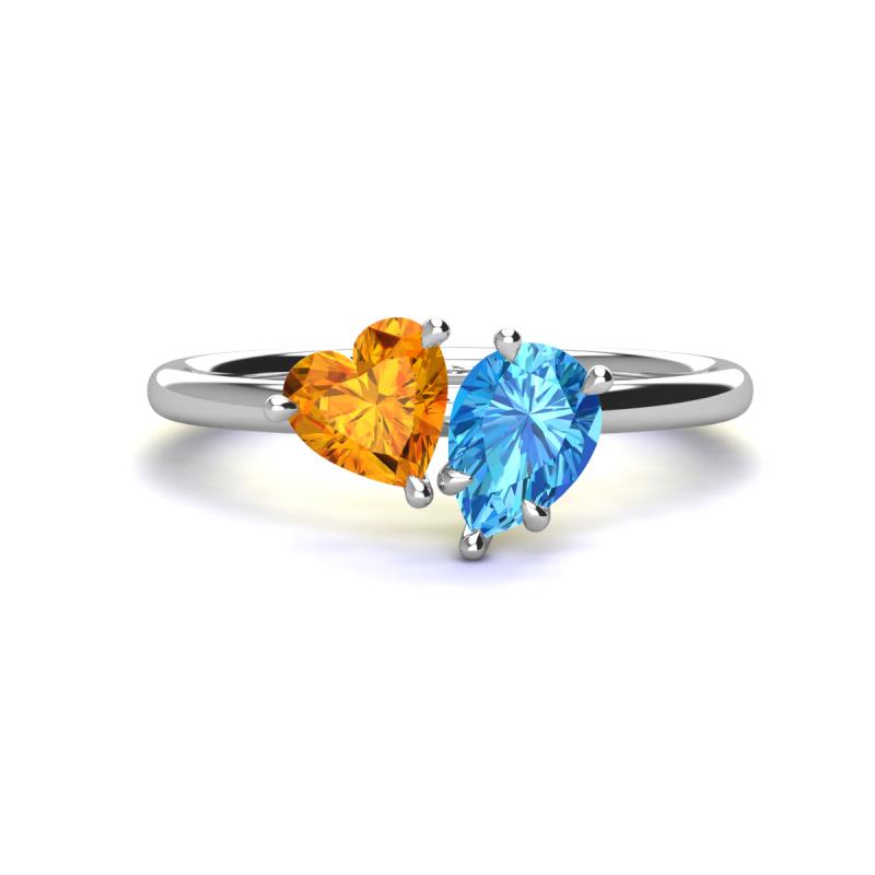 Sasha Heart Shape Citrine & Pear Shape Blue Topaz 2 Stone Duo Ring 