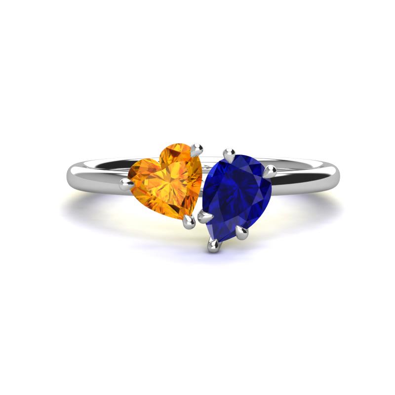 Sasha Heart Shape Citrine & Pear Shape Lab Created Blue Sapphire 2 Stone Duo Ring 