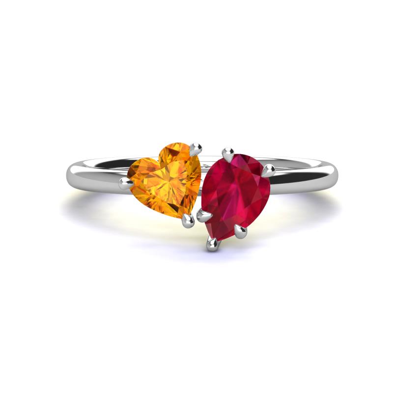 Sasha Heart Shape Citrine & Pear Shape Lab Created Ruby 2 Stone Duo Ring 