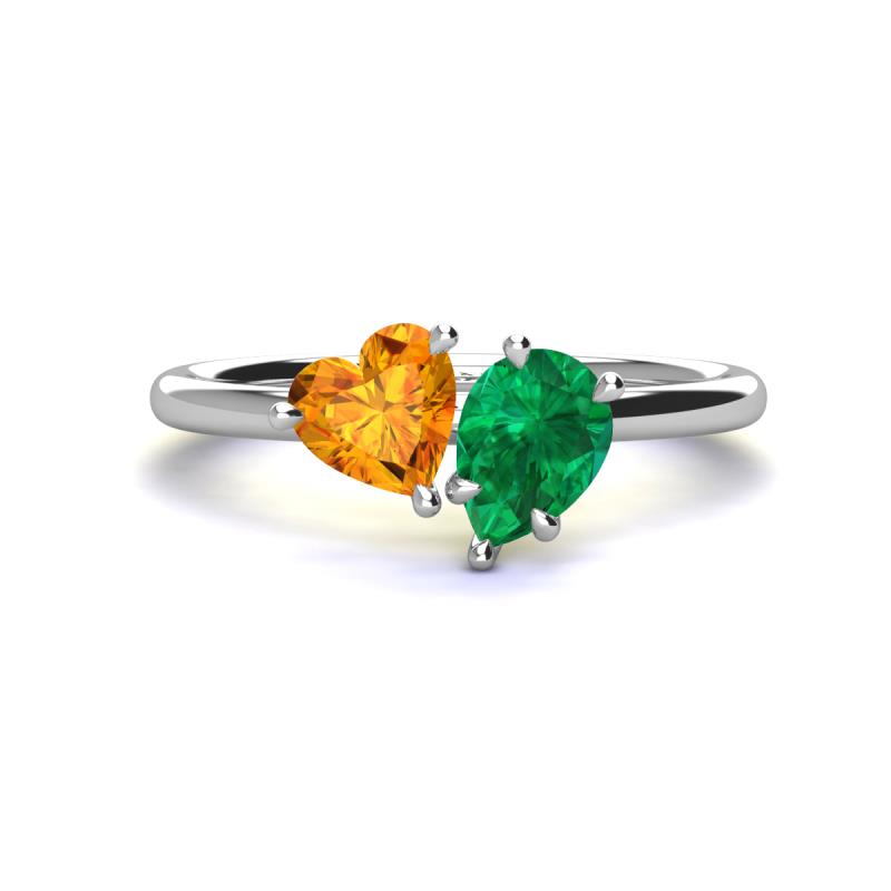 Sasha Heart Shape Citrine & Pear Shape Lab Created Emerald 2 Stone Duo Ring 