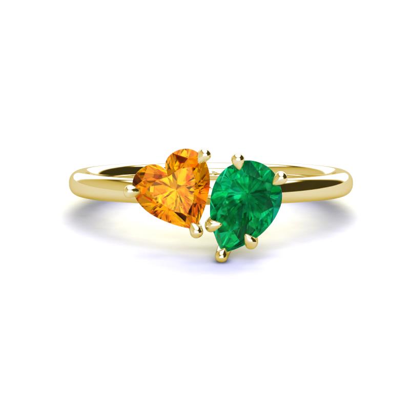 Sasha Heart Shape Citrine & Pear Shape Lab Created Emerald 2 Stone Duo Ring 