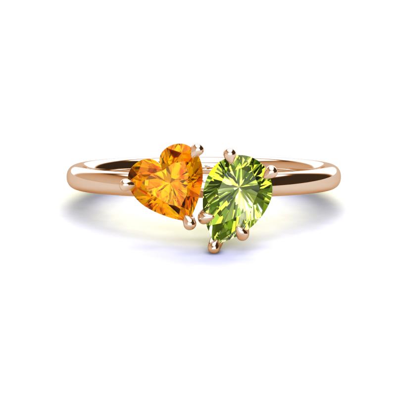 Sasha Heart Shape Citrine & Pear Shape Peridot 2 Stone Duo Ring 