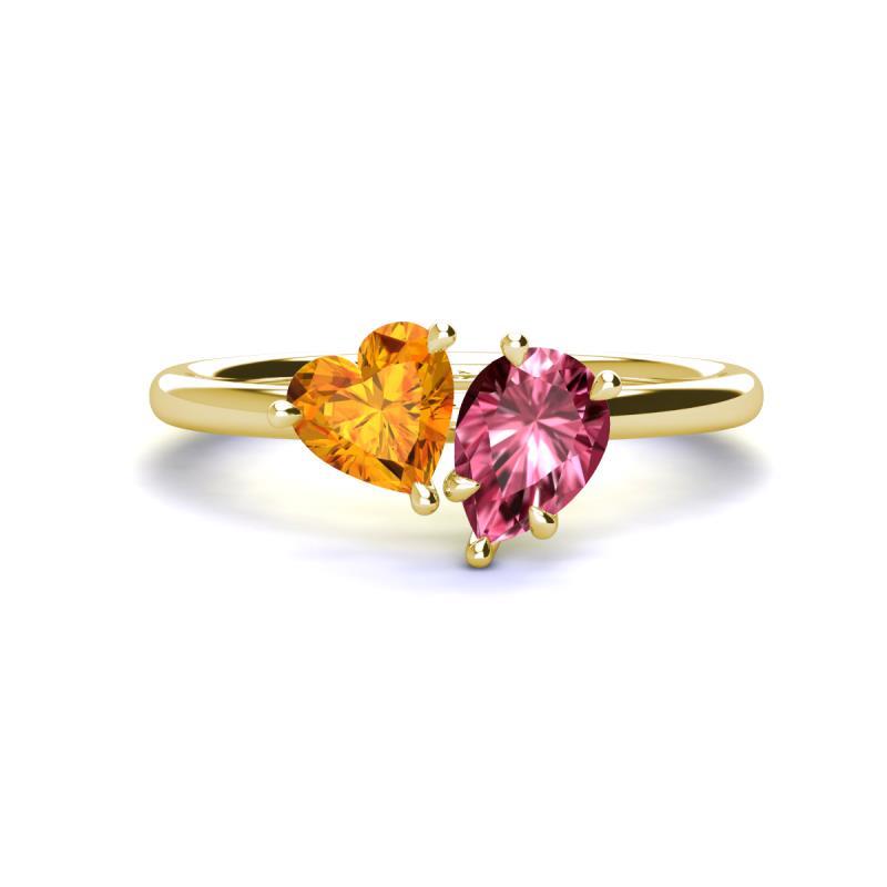 Sasha Heart Shape Citrine & Pear Shape Pink Tourmaline 2 Stone Duo Ring 