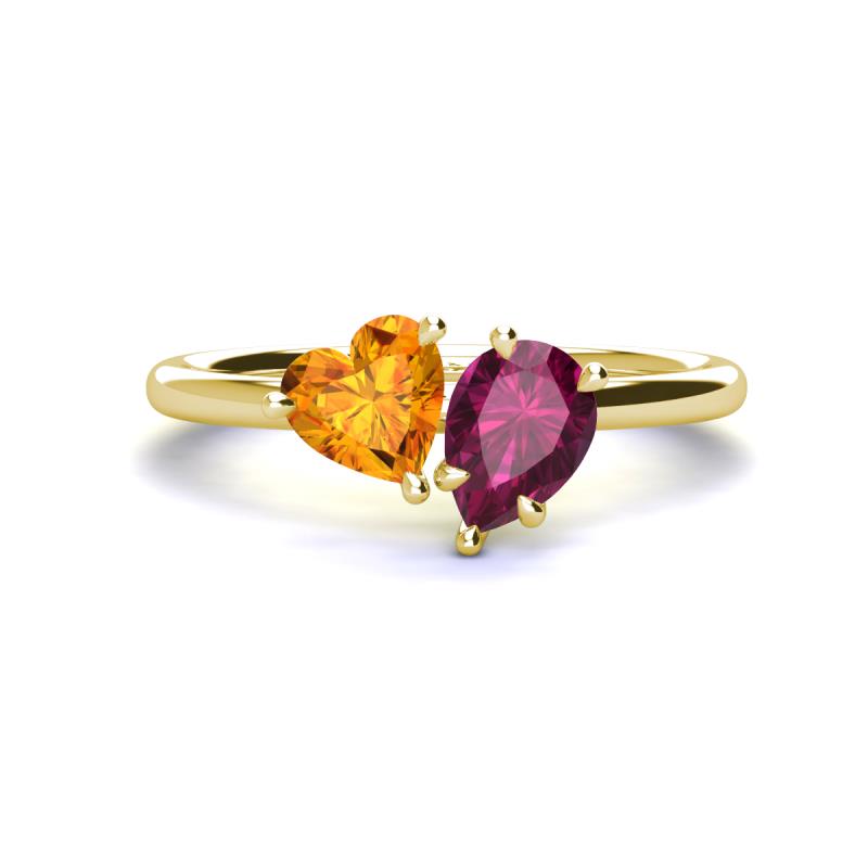 Sasha Heart Shape Citrine & Pear Shape Rhodolite Garnet 2 Stone Duo Ring 