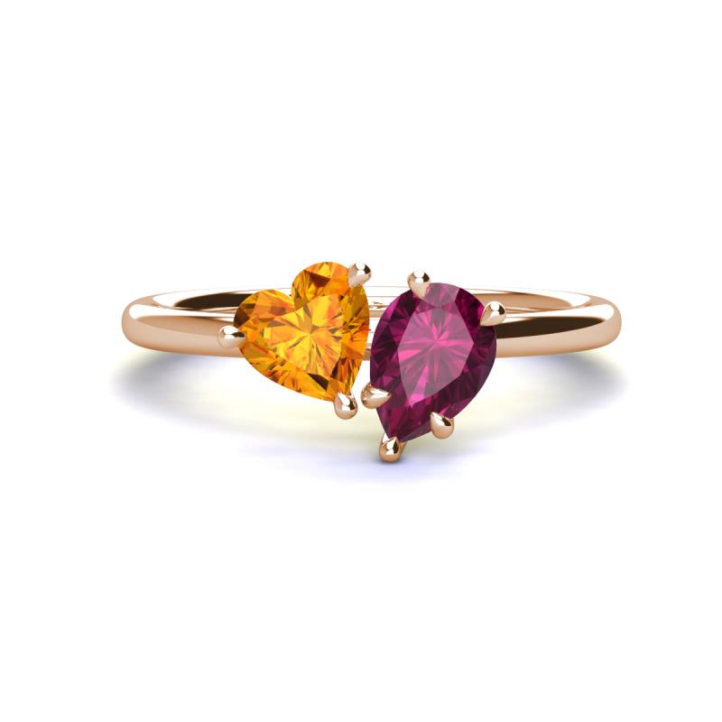 Sasha Heart Shape Citrine & Pear Shape Rhodolite Garnet 2 Stone Duo Ring 