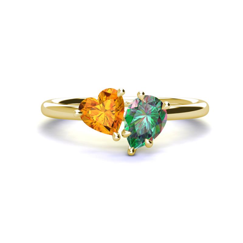 Sasha Heart Shape Citrine & Pear Shape Lab Created Alexandrite 2 Stone Duo Ring 