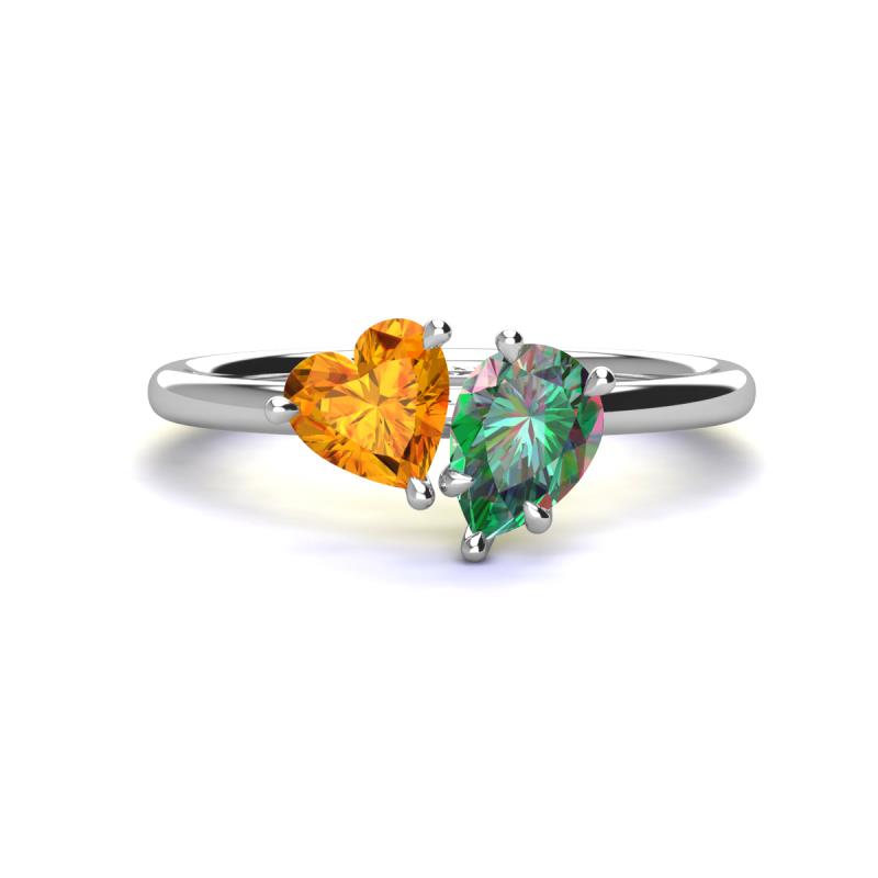 Sasha Heart Shape Citrine & Pear Shape Lab Created Alexandrite 2 Stone Duo Ring 