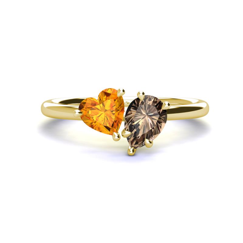 Sasha Heart Shape Citrine & Pear Shape Smoky Quartz 2 Stone Duo Ring 