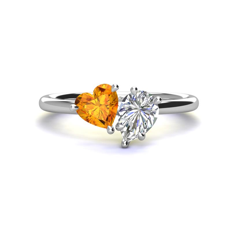 Sasha IGI Certified Pear Shape Lab Grown Diamond & Heart Shape Citrine 2 Stone Duo Ring 