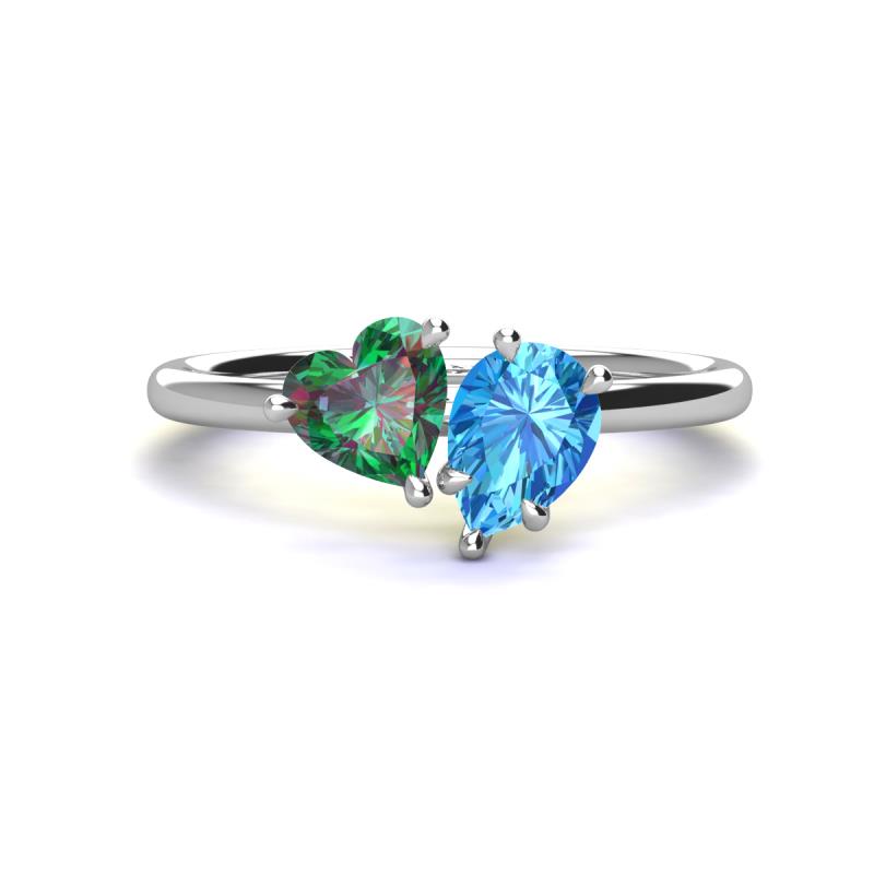 Sasha Heart Shape Lab Created Alexandrite & Pear Shape Blue Topaz 2 Stone Duo Ring 