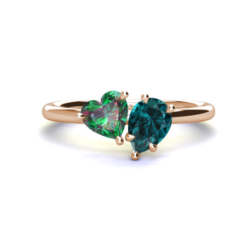 Sasha Heart Shape Lab Created Alexandrite & Pear Shape London Blue Topaz 2 Stone Duo Ring 