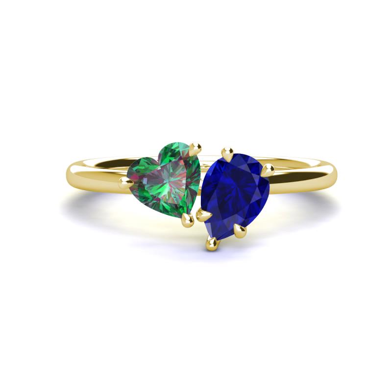 Sasha Heart & Pear Shape Created Alexandrite & Created Blue Sapphire 2 Stone Duo Ring 