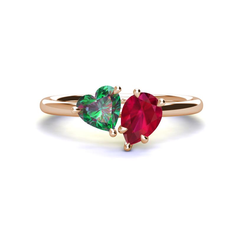 Sasha Heart & Pear Shape Created Alexandrite & Created Ruby 2 Stone Duo Ring 