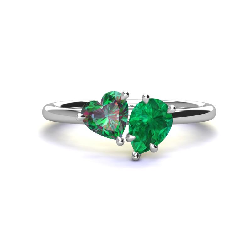 Sasha Heart & Pear Shape Created Alexandrite & Created Emerald 2 Stone Duo Ring 