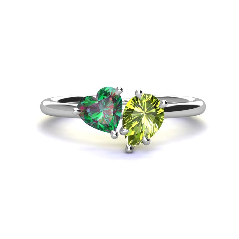 Sasha Heart Shape Lab Created Alexandrite & Pear Shape Peridot 2 Stone Duo Ring 