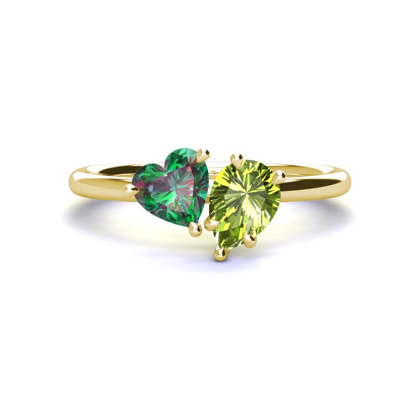 Sasha Heart Shape Lab Created Alexandrite & Pear Shape Peridot 2 Stone Duo Ring 