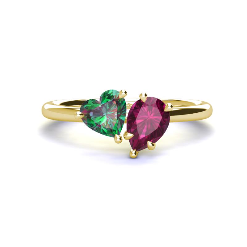 Sasha Heart Shape Lab Created Alexandrite & Pear Shape Rhodolite Garnet 2 Stone Duo Ring 