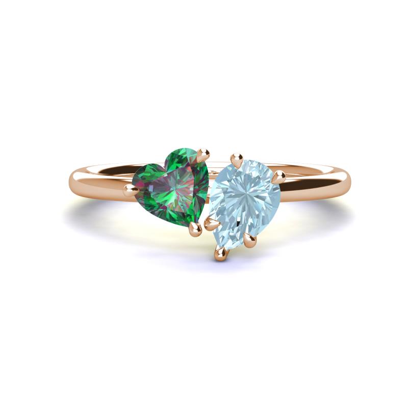 Sasha Heart Shape Lab Created Alexandrite & Pear Shape Aquamarine 2 Stone Duo Ring 