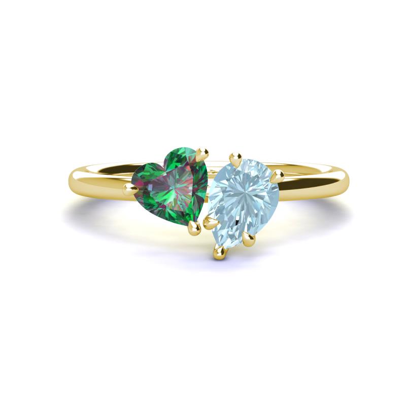 Sasha Heart Shape Lab Created Alexandrite & Pear Shape Aquamarine 2 Stone Duo Ring 