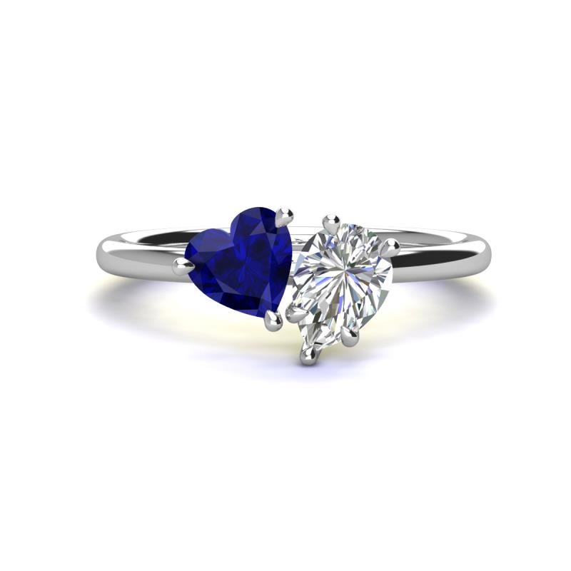 Sasha GIA Certified Pear Shape Diamond & Heart Shape Lab Created Blue Sapphire 2 Stone Duo Ring 