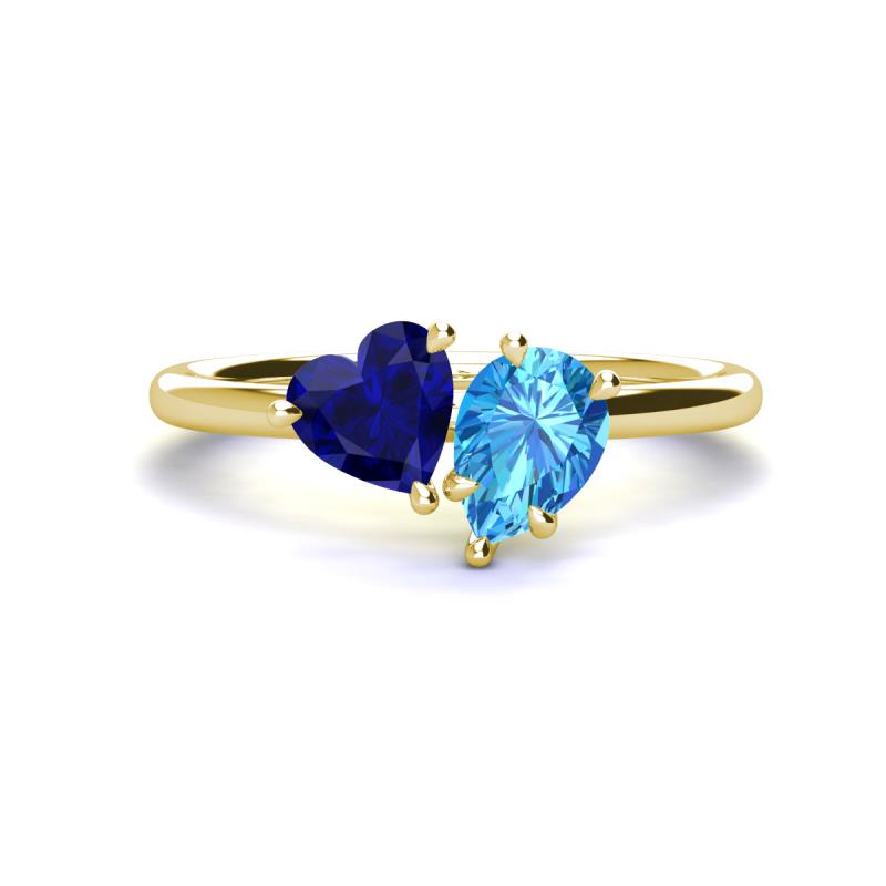 Sasha Heart Shape Lab Created Blue Sapphire & Pear Shape Blue Topaz 2 Stone Duo Ring 