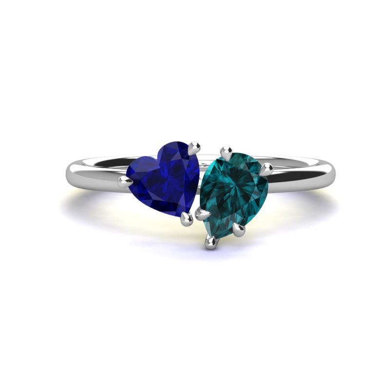 Sasha Heart Shape Lab Created Blue Sapphire & Pear Shape London Blue Topaz 2 Stone Duo Ring 