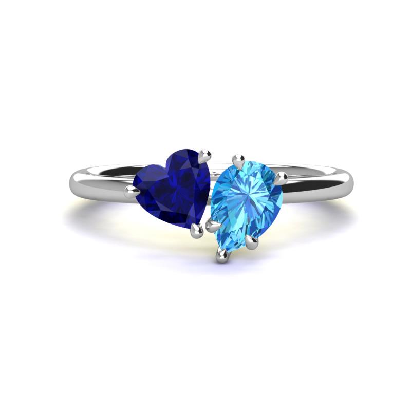 Sasha Heart Shape Lab Created Blue Sapphire & Pear Shape Blue Topaz 2 Stone Duo Ring 