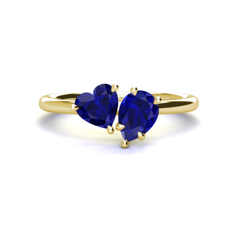 Sasha Heart & Pear Shape Lab Created Blue Sapphire 2 Stone Duo Ring 
