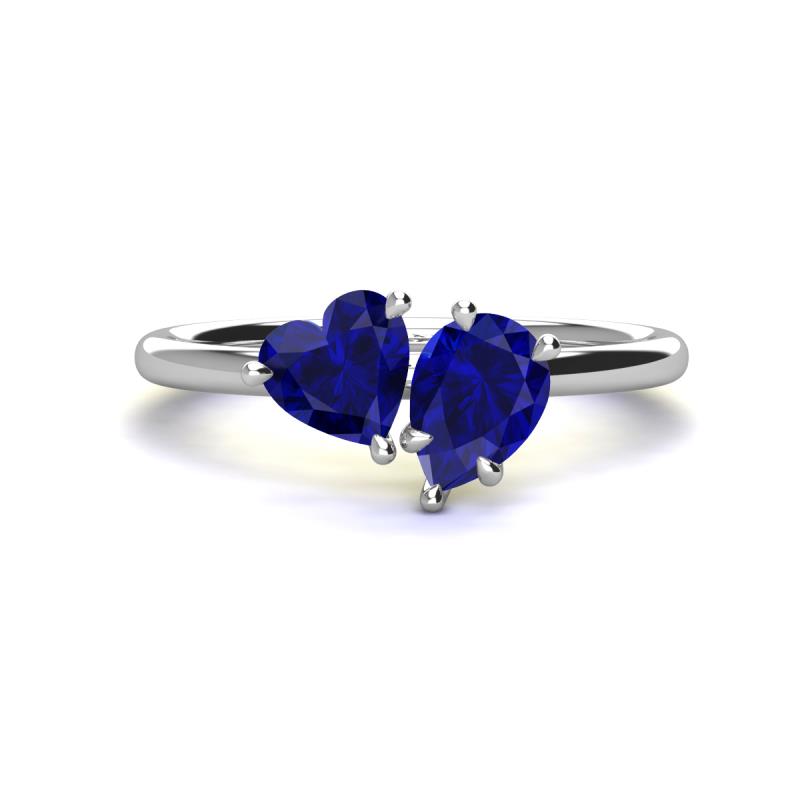 Sasha Heart & Pear Shape Lab Created Blue Sapphire 2 Stone Duo Ring 