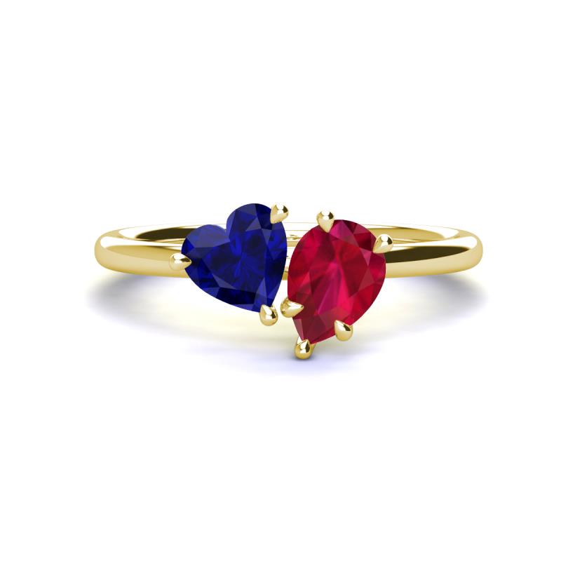 Sasha Heart & Pear Shape Created Blue Sapphire & Created Ruby 2 Stone Duo Ring 