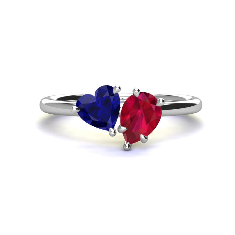 Sasha Heart & Pear Shape Created Blue Sapphire & Created Ruby 2 Stone Duo Ring 