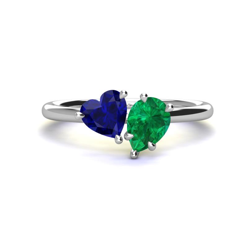 Sasha Heart & Pear Shape Created Blue Sapphire & Created Emerald 2 Stone Duo Ring 