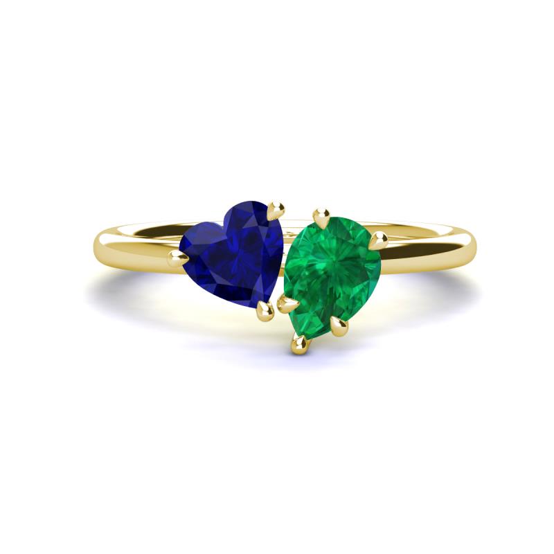 Sasha Heart & Pear Shape Created Blue Sapphire & Created Emerald 2 Stone Duo Ring 