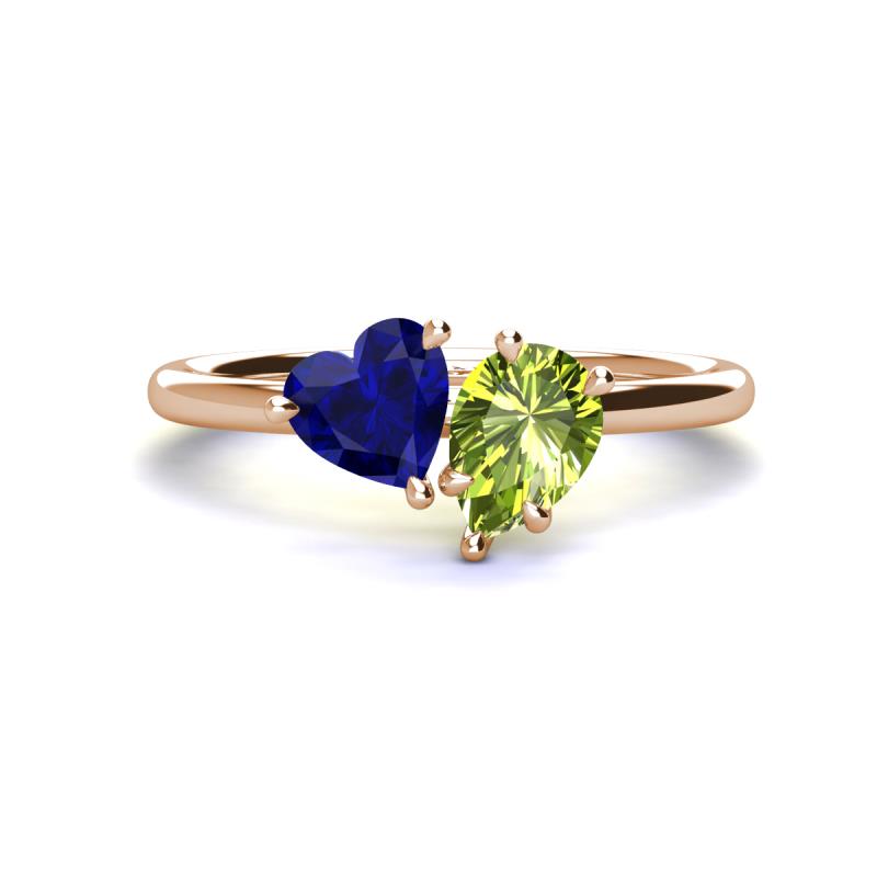 Sasha Heart Shape Lab Created Blue Sapphire & Pear Shape Peridot 2 Stone Duo Ring 