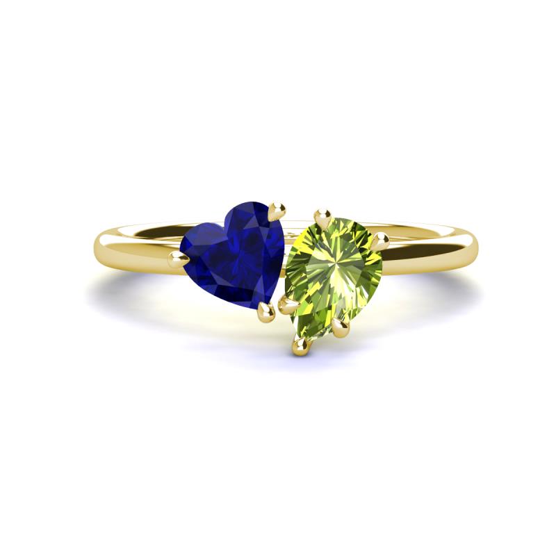 Sasha Heart Shape Lab Created Blue Sapphire & Pear Shape Peridot 2 Stone Duo Ring 