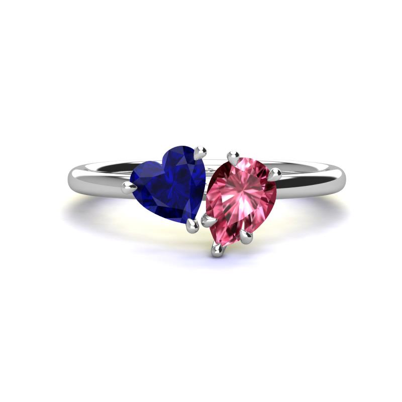 Sasha Heart Shape Lab Created Blue Sapphire & Pear Shape Pink Tourmaline 2 Stone Duo Ring 